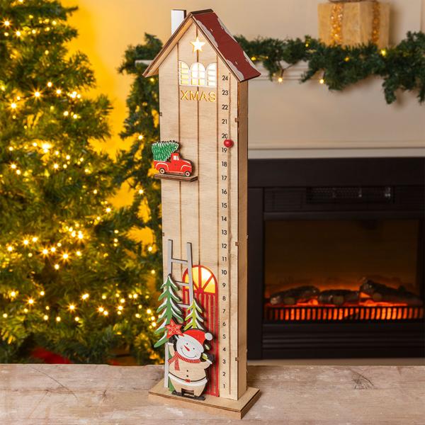 Set maison calendrier de l’Avent LED & arc lumineux LED : décoration de Noël élégante éclairée en blanc chaud avec minuterie & compte à rebours – idéal pour table & fenêtre