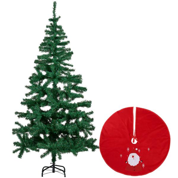 Set albero di Natale artificiale realistico 180 cm con 650 rami & giroletto rosso 90 cm per decorazioni natalizie perfette