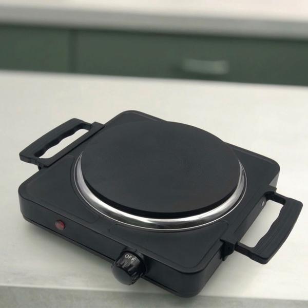 Piastra singola 1500 watt nero, piastra elettrica con piastra in ghisa, manopola giri e maniglie, piastra mobile per camping e ufficio