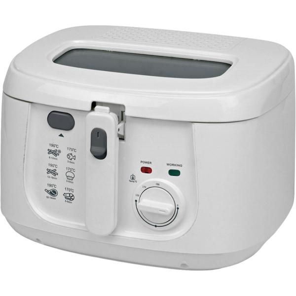 Fritteuse 2,5 l mit 1800 W, Elektro Fritteuse mit Sichtfenster, Fettfilter und Thermostat bis 190 °C, Ölfritteuse mit Frittierkorb und Hebemechanismus, weiss