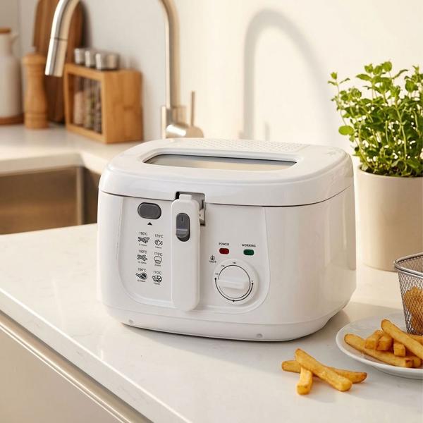 Fritteuse 2,5 l mit 1800 W, Elektro Fritteuse mit Sichtfenster, Fettfilter und Thermostat bis 190 °C, Ölfritteuse mit Frittierkorb und Hebemechanismus, weiss