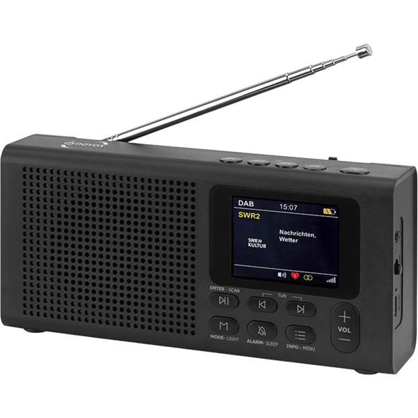 DAB+ Radio tragbar mit Bluetooth und Weckfunktion, Digitalradio DAB+ und UKW, Farbdisplay, 2 Weckzeiten, Netz- oder Batteriebetrieb, schwarz