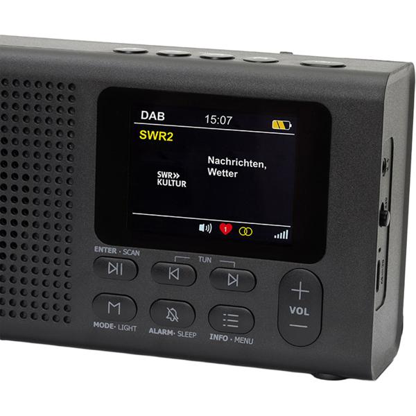 DAB+ Radio tragbar mit Bluetooth und Weckfunktion, Digitalradio DAB+ und UKW, Farbdisplay, 2 Weckzeiten, Netz- oder Batteriebetrieb, schwarz