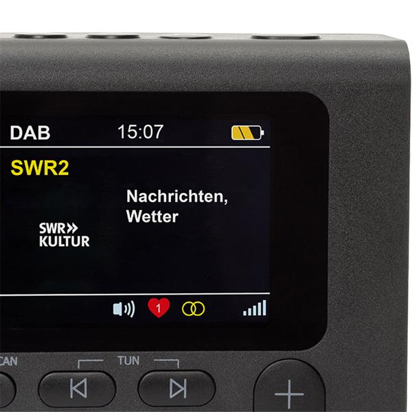 DAB+ Radio tragbar mit Bluetooth und Weckfunktion, Digitalradio DAB+ und UKW, Farbdisplay, 2 Weckzeiten, Netz- oder Batteriebetrieb, schwarz