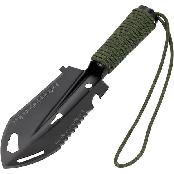 Pelle multifonction 10-en-1 en acier au carbone, pelle outdoor avec scie, tranchant et manche en paracorde, avec housse, pour camping et bushcraft