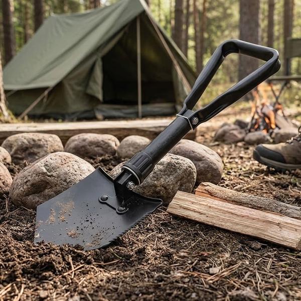 Robuster Klappspaten mit Sägezahnung & Tasche – Vielseitige Feldschaufel aus Kohlenstoff-Stahl für Camping, Outdoor & Garten 