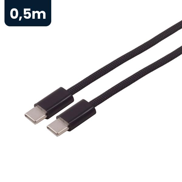 USB-C Ladekabel 240W 0,5 m schwarz, USB-C auf USB-C Kabel mit Textilmantel, Schnellladekabel PD 3.1 und USB 2.0 Datenkabel für Handy, Tablet, Laptop