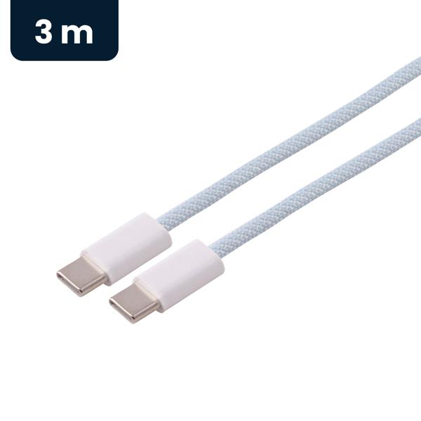 2er-Set USB-C Kabel 3 m lang 240W, USB-C auf USB-C Ladekabel blau mit Textilmantel, PD 3.1 Schnellladekabel, USB 2.0 Datenkabel für Laptop, Tablet, Handy