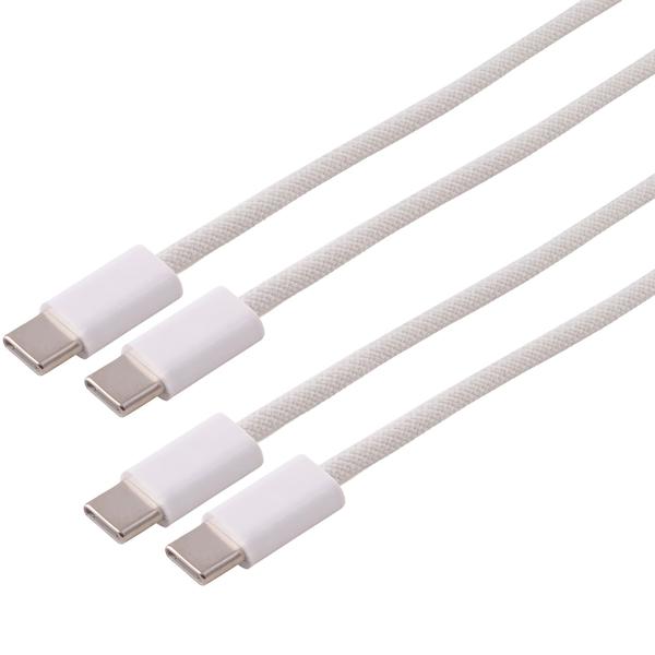 2er-Set USB-C Kabel 3 m lang 240W, USB-C auf USB-C Ladekabel weiss mit Textilmantel, PD 3.1 Schnellladekabel, USB 2.0 Datenkabel für Laptop, Tablet, Handy