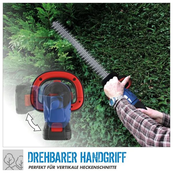 Akku Heckenschere 18V mit 51 cm Schnittlänge, kabellose Heckenschere mit Diamantschliff Messern und drehbarem Griff, ohne Akku und Ladegerät