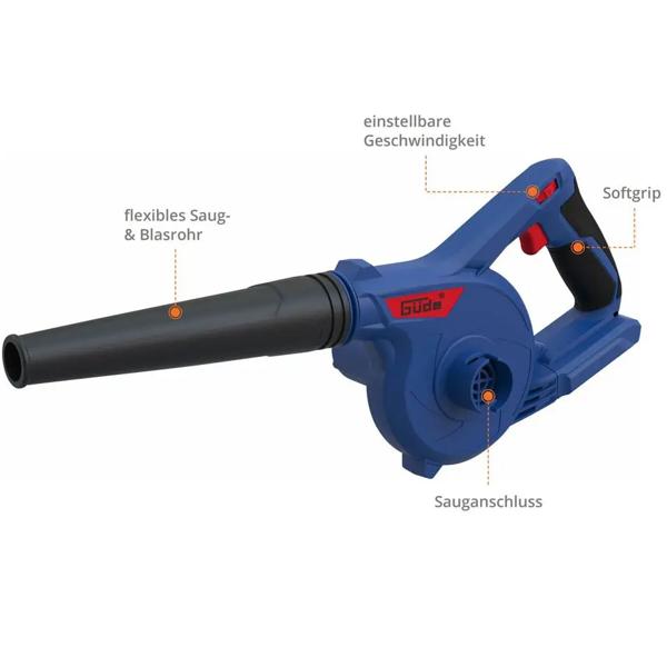 Akku Bläser und Sauger 18V kompakt, Akku Gebläse und Handsauger 2 in 1 mit 3 Stufen und Schmutzfangsack für Werkstatt, ohne Akku und Ladegerät