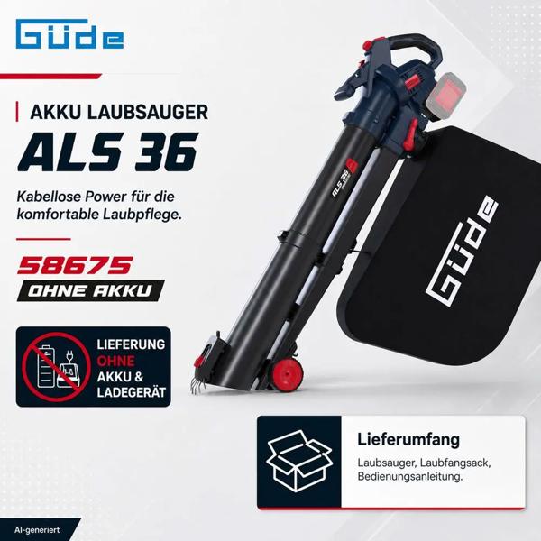 Akku Laubsauger 36V mit Häcksler, Laubbläser und Laubsauger 3 in 1 mit Turbo, 45 l Fangsack, Rollen und Schultergurt, ohne Akku und Ladegerät
