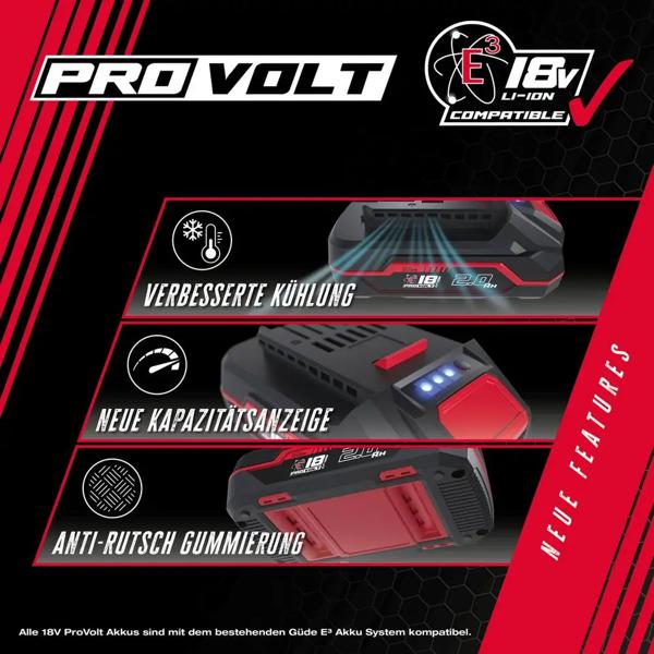 Akku und Ladegerät Set 18V, Starter Kit mit 2,0 Ah Akku und 3 A Schnellladegerät, Ersatzakku 36 Wh für Akku Gartengeräte und Akkuwerkzeug