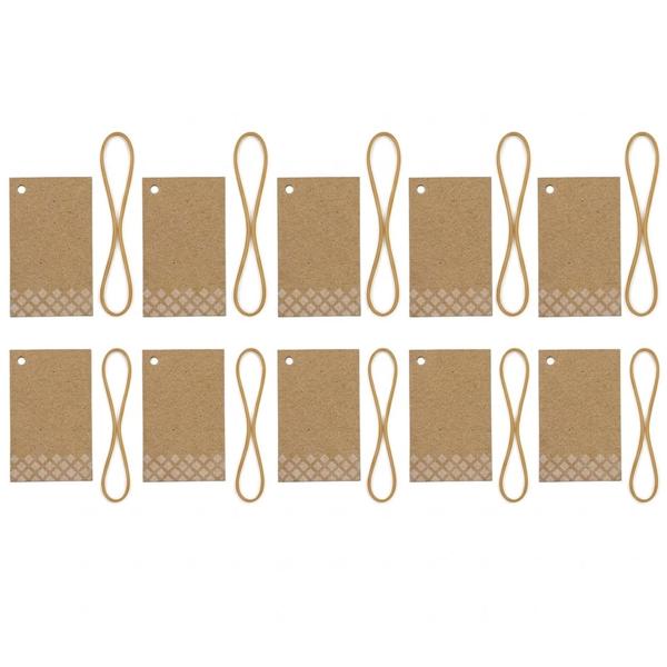 Étiquettes pendantes en papier kraft, lot de 10 avec petits élastiques dorés, étiquettes cadeaux à inscrire avec motif à losanges blancs, pour cadeaux et bocaux