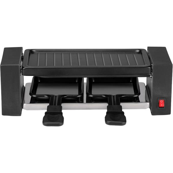 Gril à raclette pour 2 personnes 400 W, mini four à raclette avec plaque de gril, 2 poêlons antiadhésifs et spatules, compact