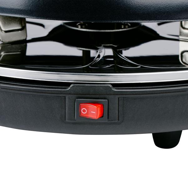 Raclette Grill rund für 6 Personen 800 W, Raclette Ofen mit abnehmbarer antihaftbeschichteter Grillplatte und 6 ovalen Pfännchen, Edelstahl Reflektor