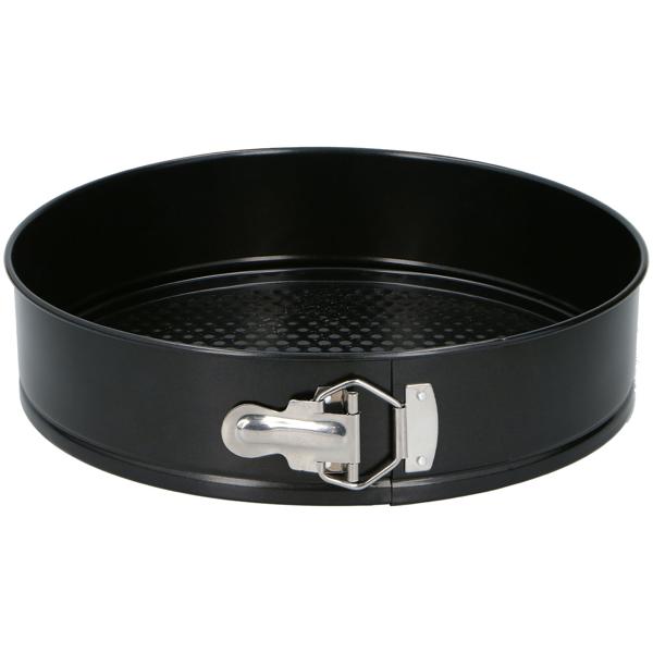 Moule à charnière 28 cm avec revêtement antiadhésif, moule rond en acier avec fond et fermeture à loquet, Ø 28 x 6,7 cm, moule pour gâteaux et cheesecakes, noir