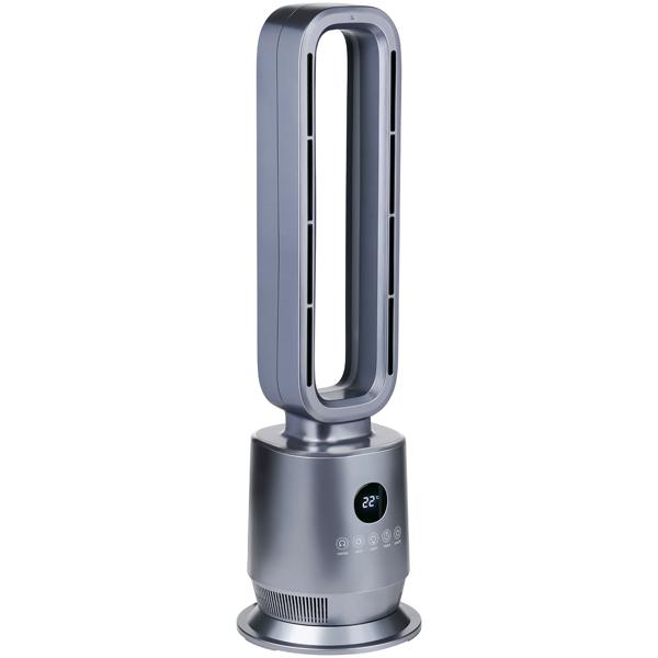 Chauffage soufflant sans rotor 2000 W, chauffage soufflant PTC en céramique sans pales avec télécommande, thermostat, oscillation à 45°, minuteur et lumière d’ambiance, argent