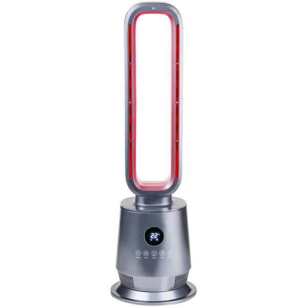 Chauffage soufflant sans rotor 2000 W, chauffage soufflant PTC en céramique sans pales avec télécommande, thermostat, oscillation à 45°, minuteur et lumière d’ambiance, argent