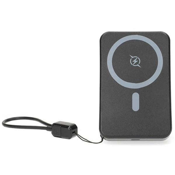 Powerbank 10 000 mAh magnétique avec recharge sans fil jusqu’à 25 W, USB-C jusqu’à 35 W, écran LCD et fonction support, batterie compacte pour smartphone, noir
