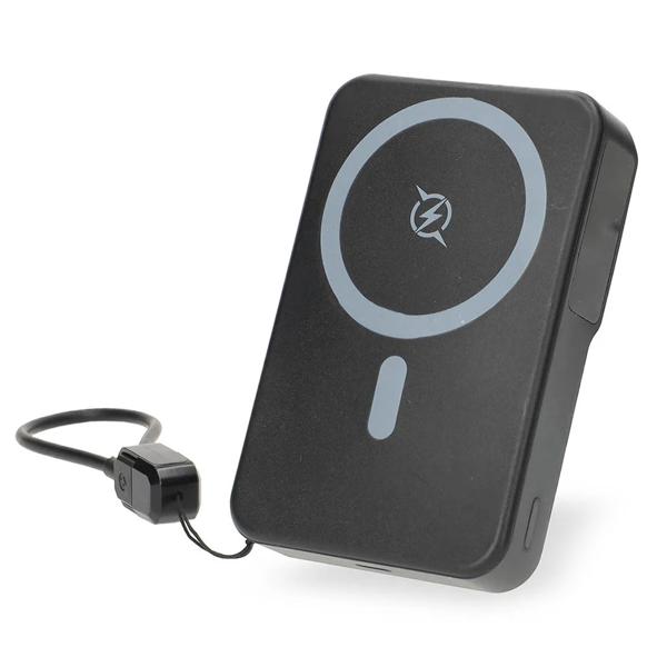 Powerbank 10 000 mAh magnétique avec recharge sans fil jusqu’à 25 W, USB-C jusqu’à 35 W, écran LCD et fonction support, batterie compacte pour smartphone, noir