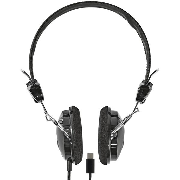Casque on-ear avec câble USB-C, filaire avec transducteurs de 40 mm, coussinets rembourrés et arceau réglable, câble tressé 1,1 m, noir
