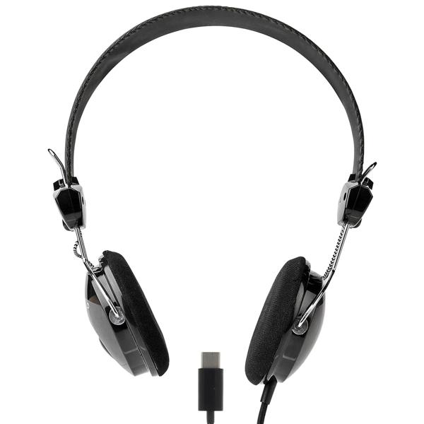 Casque on-ear avec câble USB-C, filaire avec transducteurs de 40 mm, coussinets rembourrés et arceau réglable, câble tressé 1,1 m, noir