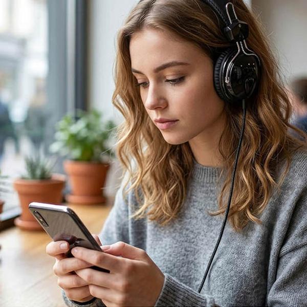 Casque on-ear avec câble USB-C, filaire avec transducteurs de 40 mm, coussinets rembourrés et arceau réglable, câble tressé 1,1 m, noir