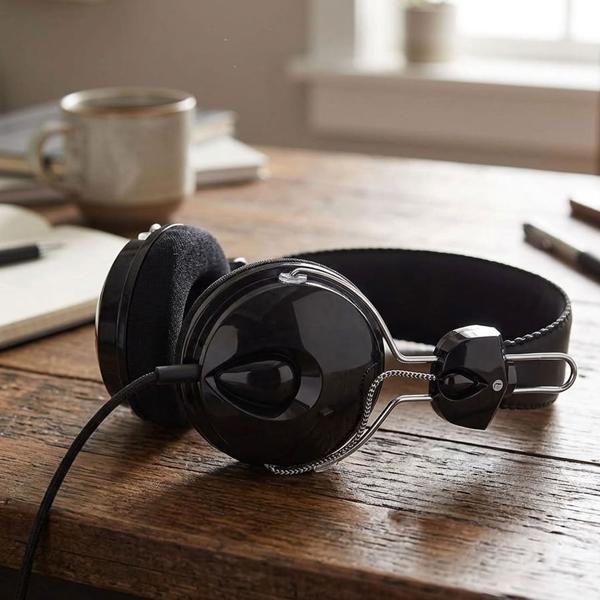Casque on-ear avec câble USB-C, filaire avec transducteurs de 40 mm, coussinets rembourrés et arceau réglable, câble tressé 1,1 m, noir