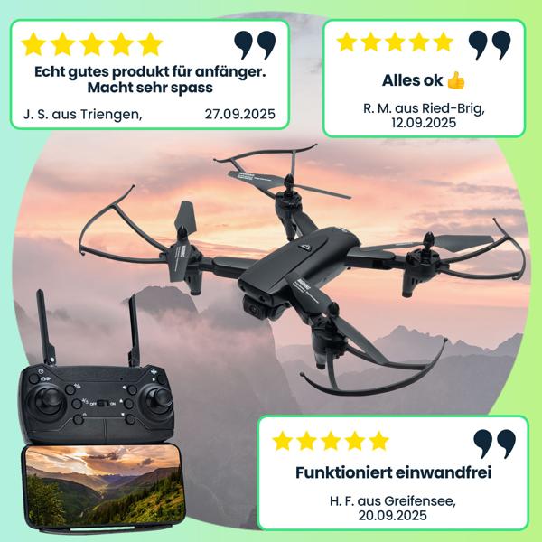 Quadrocopter-Drohne, HD Kamera, FPV, Live View per App, 6 Achsen Gyroskop, faltbar, OpticalFlow, Headless Steuerung, für Erwachsene und Kinder