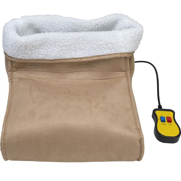 Cuddly 2in1 foot warmer, vibration massage, remote control, teddy lining, brown - Warm feet & relaxing massage, feel-good comfort