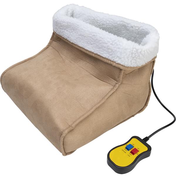 Cuddly 2in1 foot warmer, vibration massage, remote control, teddy lining, brown - Warm feet & relaxing massage, feel-good comfort