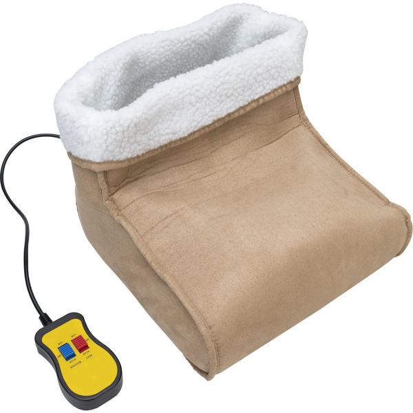 Cuddly 2in1 foot warmer, vibration massage, remote control, teddy lining, brown - Warm feet & relaxing massage, feel-good comfort
