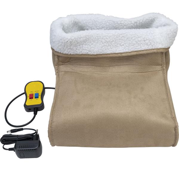 Cuddly 2in1 foot warmer, vibration massage, remote control, teddy lining, brown - Warm feet & relaxing massage, feel-good comfort