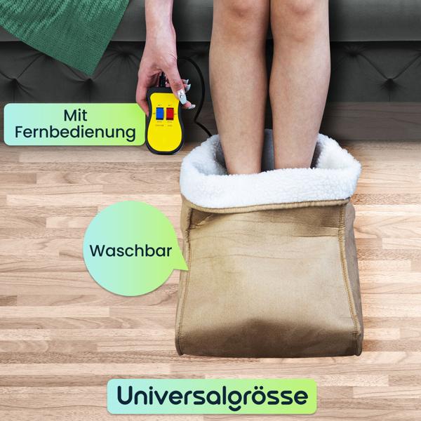Kuscheliger 2in1 Fusswärmer, Vibrationsmassage, Fernbedienung, Teddyfutter, braun - Warme Füsse & entspannende Massage, Wohlfühlkomfort
