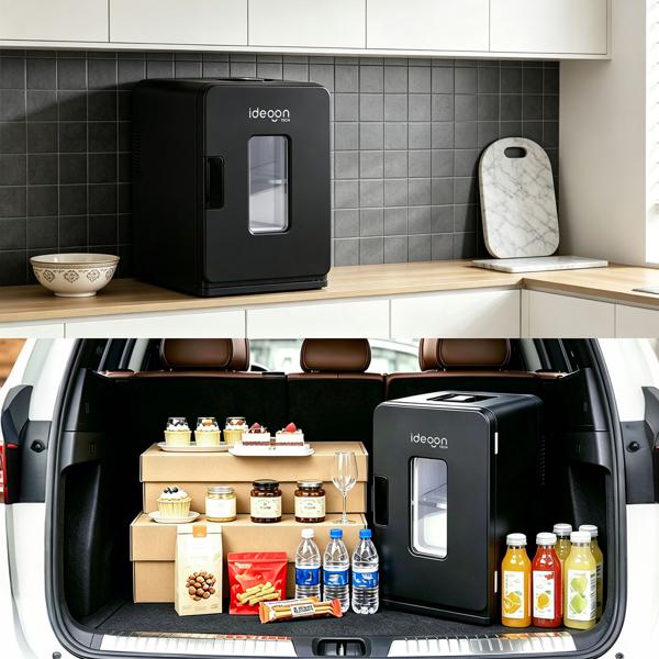Mini‑frigo mobile 14L avec fonction froid/chaud – petit frigo de voiture 12V 230V, mini‑frigo avec fenêtre de visualisation & poignée de transport, noir