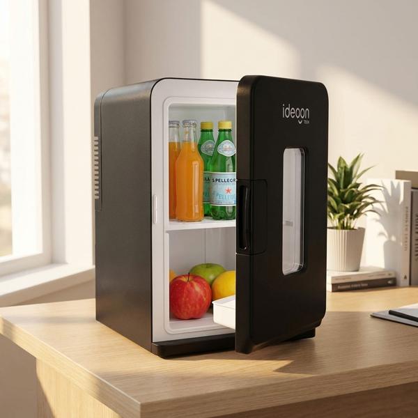 Mini‑frigo mobile 14L avec fonction froid/chaud – petit frigo de voiture 12V 230V, mini‑frigo avec fenêtre de visualisation & poignée de transport, noir