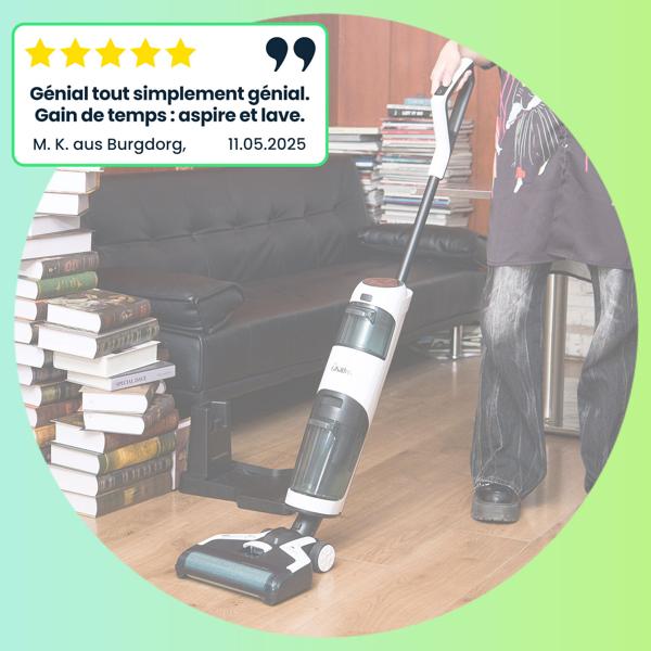 Aspirateur laveur sans fil haute efficacité avec filtre HEPA, 220 W, 550 ml, écran OLED, aspire et lave en un seul passage pour un nettoyage en profondeur