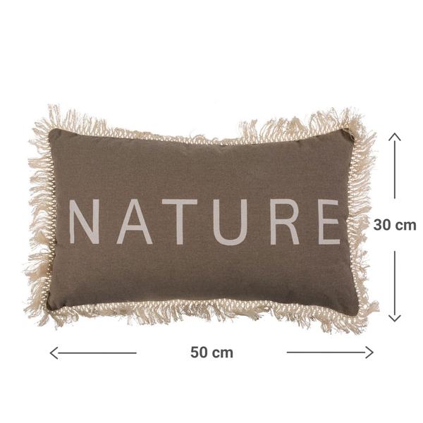 Dekokissen mit Fransen & Nature Aufdruck - 100% Baumwolle für Wohnzimmer & Lieblingsplatz - 50x30 cm, braun/beige, Reissverschluss, 300g Füllung