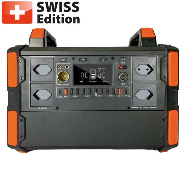 Swiss-Edition Powerstation & solar converter, 327Ah, 1048Wh, 1000W, mobile energy storage with 230V, 12V & USB - ideal for camping & emergency power