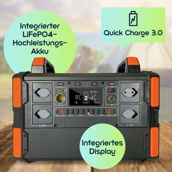Swiss-Edition Powerstation & Solar-Konverter, 327Ah, 1048Wh, 1000W, mobiler Energiespeicher mit 230V, 12V & USB – ideal für Camping & Notstrom