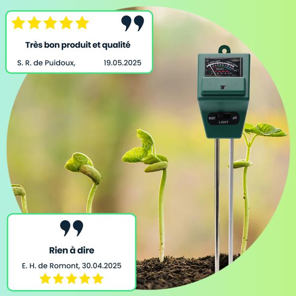 Testeur de sol 3-en-1: mesure l’humidité, le pH et la luminosité – pour trouver l’emplacement idéal à l’épanouissement de vos plantes