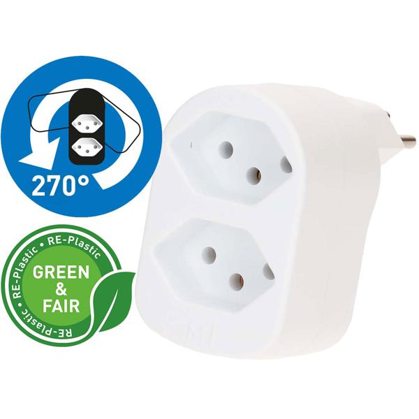Branch plug with 2 T13 sockets, rotatable, white