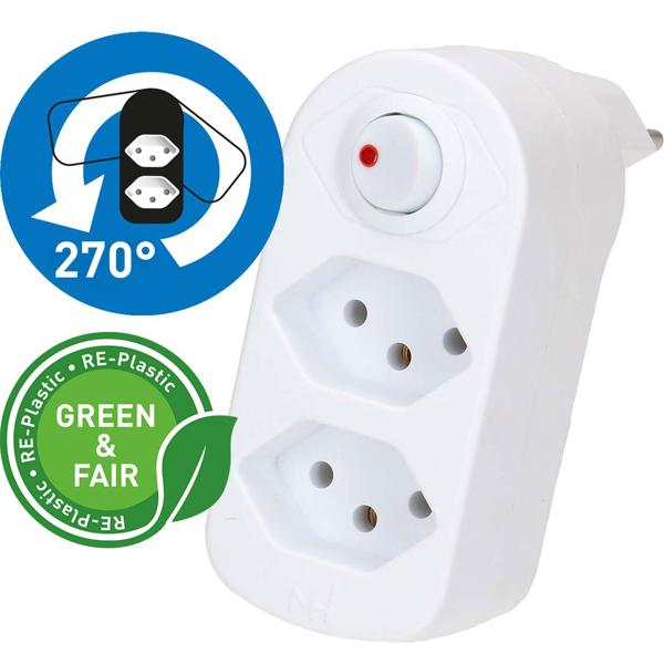 Branch socket with 2 T13 outlets, rotatable, with switch, white