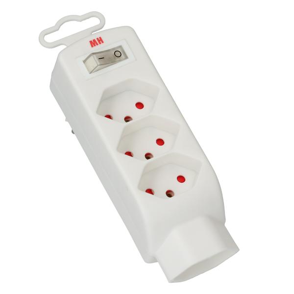 Branch plug, 4 x type 13, 3-pole, white, with switch