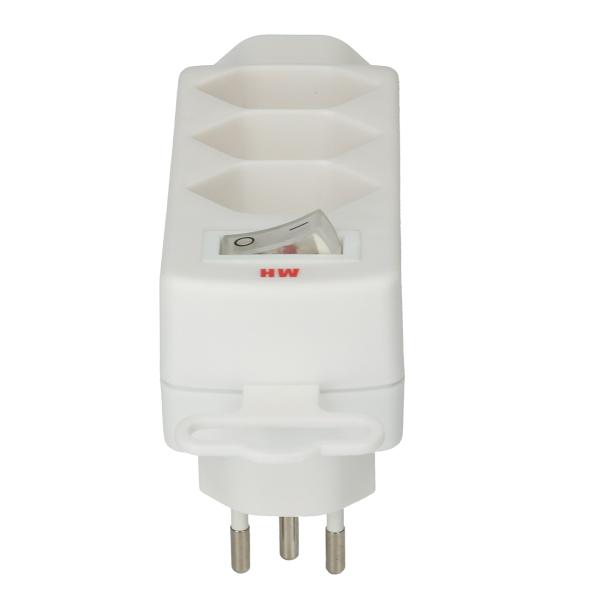 Branch plug, 4 x type 13, 3-pole, white, with switch