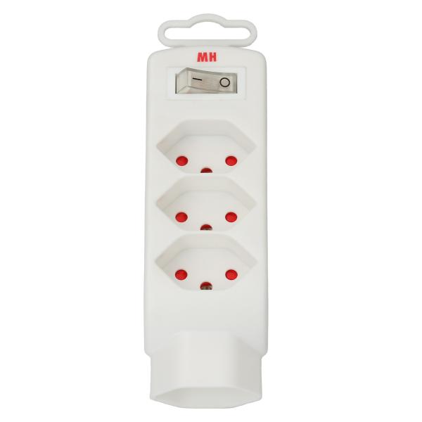 Branch plug, 4 x type 13, 3-pole, white, with switch