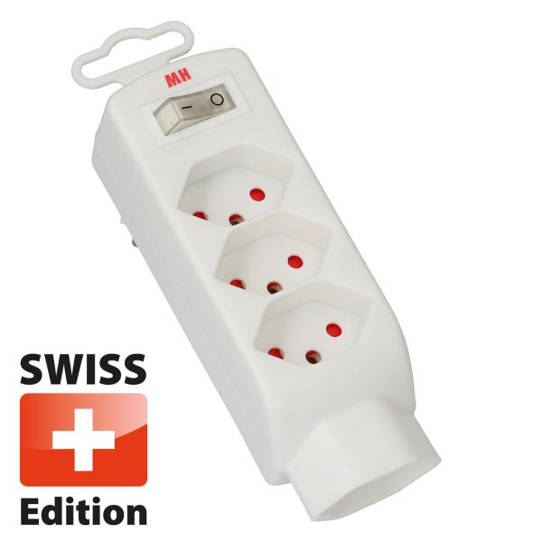 Branch plug, 4 x type 13, 3-pole, white, with switch