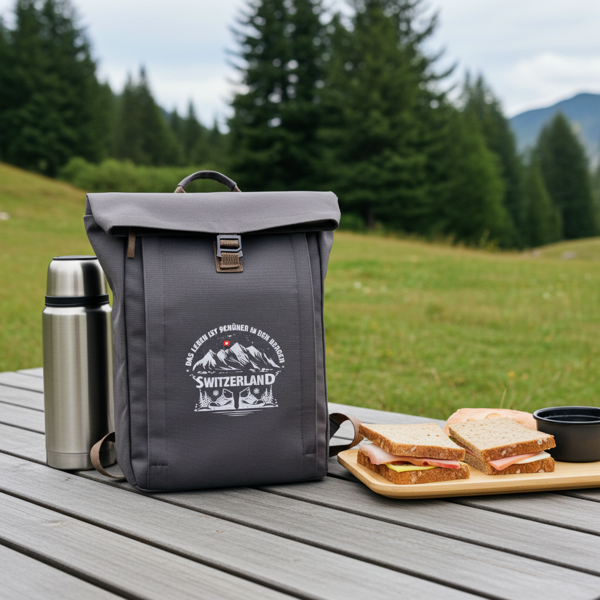 Hochwertiger HALFAR® Marken-Rolltop-Rucksack, anthrazit, mit einzigartigem Design-Aufdruck. Komfortabel, langlebig, perfekt für jedes Abenteuer