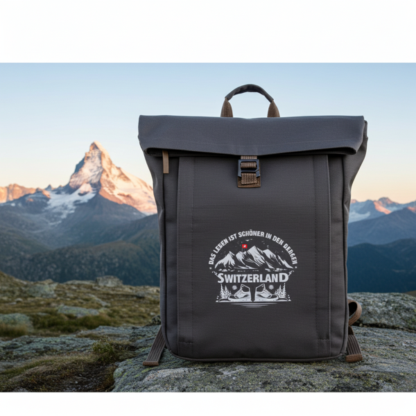 Hochwertiger HALFAR® Marken-Rolltop-Rucksack, anthrazit, mit einzigartigem Design-Aufdruck. Komfortabel, langlebig, perfekt für jedes Abenteuer
